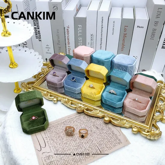 Cankim Étui en plastique pour bijoux, boîte à bagues en velours double, boîte à bagues en velours en forme de cœur, boîte à bagues pour cérémonie de mariage