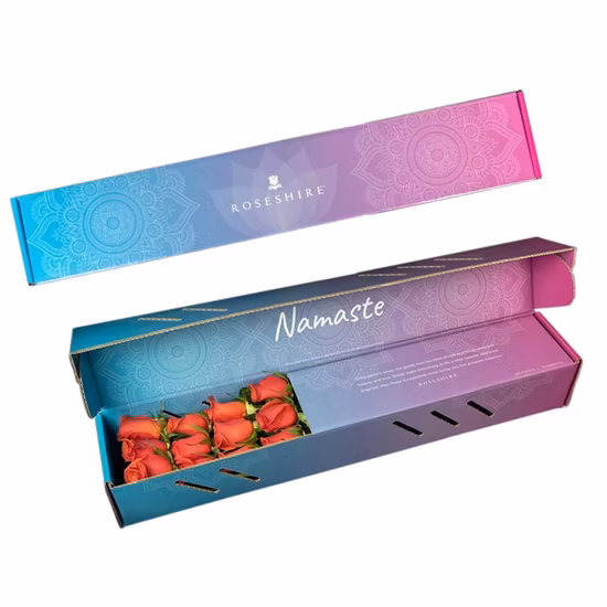 Offre spéciale impression personnalisée Logo couleur rose carte papier vente en gros emballage de fleurs avec insertion